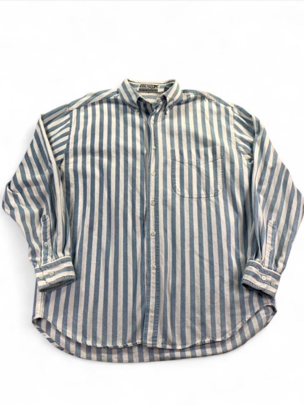 Coliseum Vintage Striped Blue and White Button-Down Shirt Casual Men's Shirt L